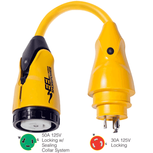 MARINCO P30-503 EEL 50A-125V FEMALE TO 30A-125V MALE PIGTAIL ADAPTER, YELLOW