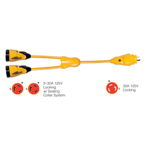 MARINCO Y30-2-30 EEL (2)30A-125V FEMALE TO (1)30A-125V MALE "Y" ADAPTER, YELLOW