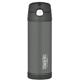 THERMOS FUNTAINER STAINLESS STEEL, INSULATED STRAW BOTTLE-CHARCOAL-16 OZ.