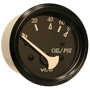 VDO COCKPIT MARINE OIL PRESSURE GAUGE, 80 PSI, BLACK DIAL/BEZEL