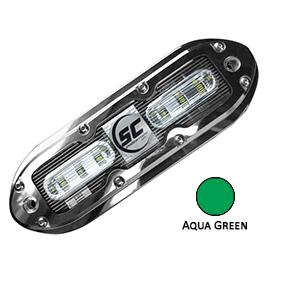SHADOW-CASTER SCM-6 LED UNDERWATER LIGHT w/20' CABLE, 316 SS HOUSING, AQUA GREEN