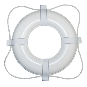 TAYLOR MADE FOAM RING BUOY, 20", WHITE w/WHITE GRAB LINE