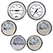 FARIA CHESAPEAKE WHITE W/STAINLESS STEEL BEZEL BOXED SET OF 6 - SPEED, TACH, FUEL LEVEL, VOLTMETER, WATER TEMPERATURE & OIL PSI