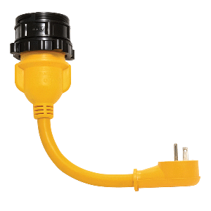 CAMCO POWERGRIP LOCKING ADAPTER, 15A/125V MALE TO 30A/125V FEMALE LOCKING