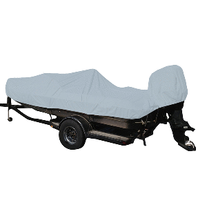 CARVER PERFORMANCE POLY-GUARD STYLED-TO-FIT BOAT COVER f/19.5' FISH & SKI STYLE BOATS w/WALK-THRU WINDSHIELD, GREY