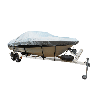 CARVER FLEX-FIT PRO POLYESTER SIZE 4 BOAT COVER f/V-HULL & TRI-HULL BOATS I/O OR O/B, GREY