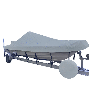 CARVER POLY-FLEX II STYLED-TO-FIT BOAT COVER F/17.5' V-HULL CENTER CONSOLE SHALLOW DRAFT BOATS - GREY