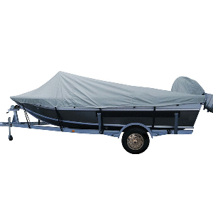 CARVER POLY-FLEX II STYLED-TO-FIT BOAT COVER F/19.5' ALUMINUM BOATS W/HIGH FORWARD MOUNTED WINDSHIELD - GREY
