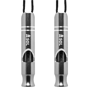 S.O.L. SURVIVE OUTDOORS LONGER RESCUE METAL WHISTLE- 2 PACK