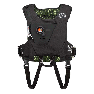 MUSTANG EP 38 OCEAN RACING HYDROSTATIC INFLATABLE VEST, BLACK/FLUORESCENT YELLOW/GREEN, AUTOMATIC/MANUAL