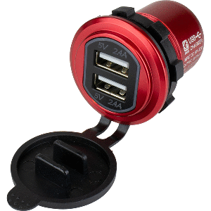SEA DOG ROUND RED DUAL USB CHARGER W/1 QUICK CHARGE PORT +