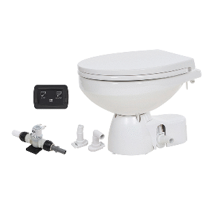 JABSCO QUIET FLUSH E2 FRESH WATER TOILET REGULAR BOWL, 24V, SOFT CLOSE LID
