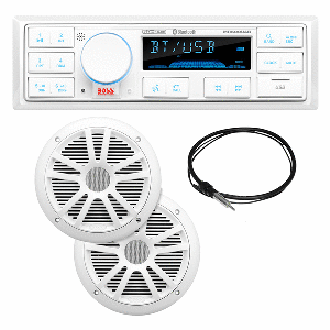 BOSS AUDIO MCK500WB.6 KIT W/MR500UAB, 2 MR6W SPEAKERS, MRANT10 ANTENNA, & WHITE REMOTE