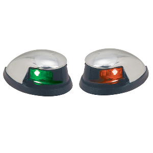 PERKO RED/GREEN HORIZONTAL MOUNT SIDE LIGHTS, PAIR, CHROME PLATED ZINC