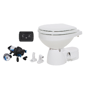 JABSCO QUIET FLUSH E2 RAW WATER TOILET COMPACT BOWL, 24V, SOFT CLOSE LID