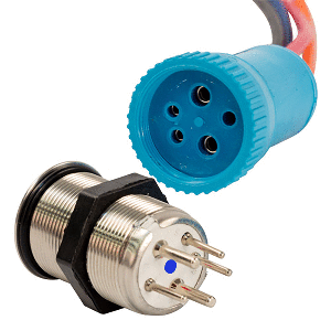 BLUEWATER 22MM PUSH BUTTON SWITCH, OFF/ON/ON CONTACT, BLUE/GREEN/RED LED, 4' LEAD