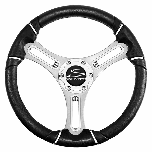 SCHMITT MARINE TORCELLO 14" WHEEL, 04 SERIES, POLYURETHANE WHEEL W/CHROME TRIM & CAP, BRUSHED SPOKES, 3/4" TAPERED SHAFT