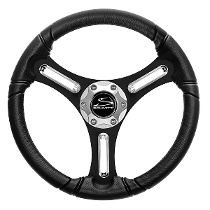 SCHMITT MARINE TORCELLO 14" WHEEL, 03 SERIES, POLYURETHANE WHEEL W/CHROME SPOKE INSERTS & CAP, BLACK BRUSHED SPOKES, 3/4", RETAI