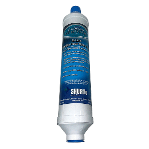 SHURFLO BY PENTAIR QUAD-STAGE BACTERIOSTATIC KDF/CARBON IN-LINE CITY WATER ENTRY FILTER W/GARDEN HOSE ENDS