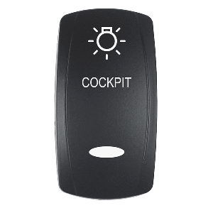 PACER ACTUATOR, 'COCKPIT' F/V SERIES CONTURA SWITCHES, BLACK, LASER ETCHED (TOP/BOTTOM LIGHT)