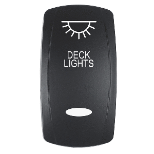 PACER ACTUATOR, 'DECK LIGHTS' F/V SERIES CONTURA SWITCHES, BLACK, LASER ETCHED (TOP/BOTTOM LIGHT)