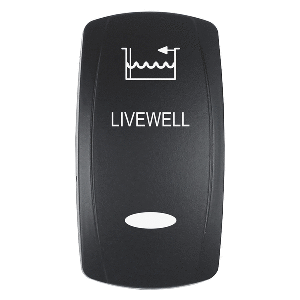 PACER ACTUATOR, 'LIVEWELL' F/V SERIES CONTURA SWITCHES, BLACK, LASER ETCHED (TOP/BOTTOM LIGHT)