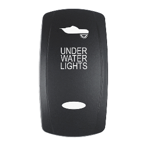 PACER ACTUATOR, 'UNDER WATER LIGHTS' F/V SERIES CONTURA SWITCHES, BLACK, LASER ETCHED (TOP/BOTTOM LIGHT)