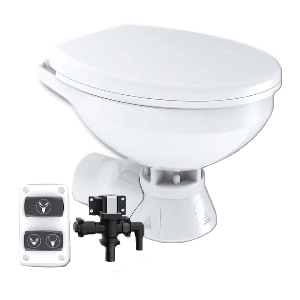 COMMODORE QUIET FLUSH ELECTRIC TOILET, REAR MACERATOR W/SOLENOID VALVE, REGULAR SIZE