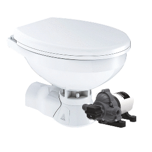 COMMODORE QUIET FLUSH ELECTRIC TOILET, REAR MACERATOR, RAW WATER PUMP, REGULAR SIZE