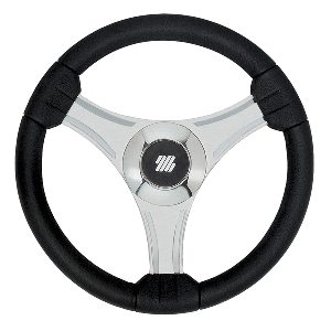 UFLEX, TAVOLARA, 13.8" BLACK POLYURETHANE STEERING WHEEL W/SILVER SPOKES & X62 HUB