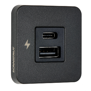 SCANSTRUT TILE USB-A/USB-C INTERIOR CHARGING SOCKET, 12/24V, BLACK BEZEL