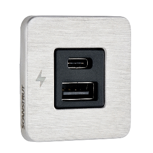 SCANSTRUT TILE USB-A/USB-C INTERIOR CHARGING SOCKET, 12/24V, STAINLESS STEEL BEZEL