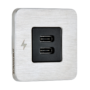 SCANSTRUT TILE USB-C INTERIOR CHARGING SOCKET, 12/24V, STAINLESS STEEL BEZEL
