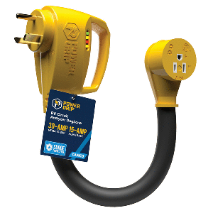 CAMCO POWER GRIP RV 12" 30AMP CIRCUIT ANALYZER DOGBONE, INTEGRATED SURGE PROTECTION