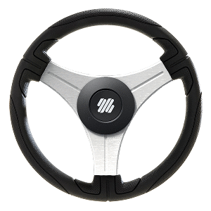 UFLEX USTICA 13" STEERING WHEEL, BLACK, POLYURETHANE W/SILVER SPOKES & X62 HUB