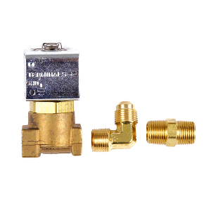 TRIDENT MARINE LOW-PRESSURE BRASS SOLENOID SHUT-OFF VALVE 1/4" PORTS & 2 BRASS CONNECTION FITTINGS