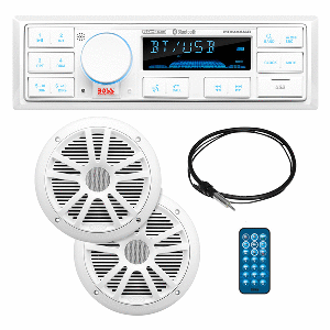 BOSS AUDIO MCK500WB.6 KIT W/MR500UAB, 2 MR6W SPEAKERS, MRANT10 ANTENNA, & WHITE REMOTE *REFURBISHED