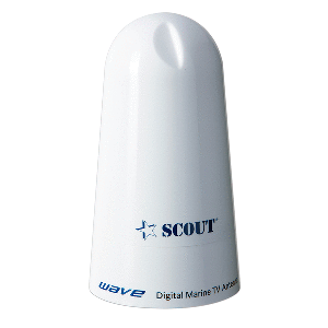 SCOUT WAVE 4" WHITE TV ANTENNA OMNIDIRECTIONAL 25DB GAIN W/10M, 75 OHMS, CABLE