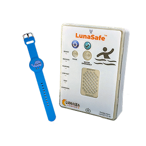LUNASEA WATER ACTIVATED RF TRANSMITTER W/RECHARGEABLE ALARM RECEIVER, BLUE