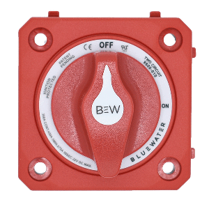 BLUEWATER ON/OFF 4 POST DUAL CIRCUIT BATTERY SWITCH W/O BASE, PANEL MOUNT, RED