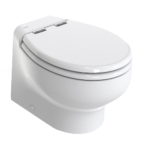 THETFORD SILENCE PLUS 2G W/WOOD POLYESTER SOFT CLOSE SEAT & STANDARD SOLENOID, SHORT, WHITE, 12V