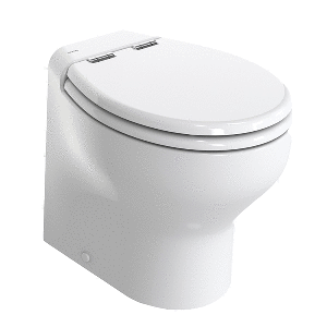 THETFORD SILENCE PLUS 2G W/.WOOD POLYESTER SOFT CLOSE SEAT & STANDARD SOLENOID, HIGH, WHITE, 24V