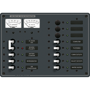 BLUE SEA 8076 AC MAIN +11 POSITIONS TOGGLE CIRCUIT BREAKER PANEL, WHITE SWITCHES