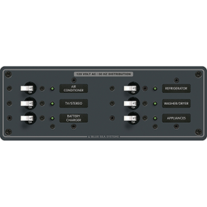 BLUE SEA 8097 AC 6 POSITION TOGGLE CIRCUIT BREAKER PANEL, WHITE SWITCHES
