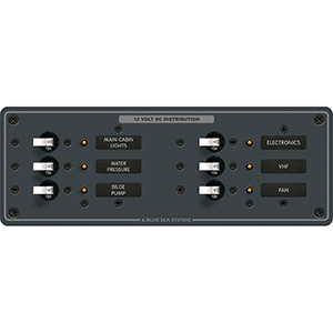 BLUE SEA 8096 DC 6 POSITION TOGGLE BRANCH CIRCUIT BREAKER PANEL, WHITE SWITCHES