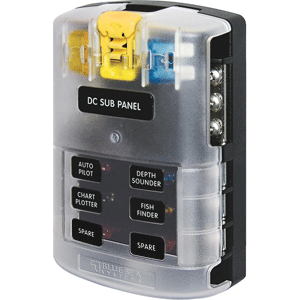 BLUE SEA 5025 ST BLADE FUSE BLOCK W/COVER, 6 CIRCUIT W/NEGATIVE BUS
