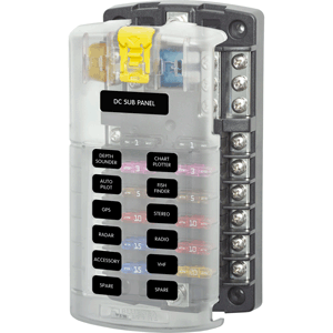 BLUE SEA 5026 ST BLADE FUSE BLOCK W/COVER, 12 CIRCUIT W/NEGATIVE BUS