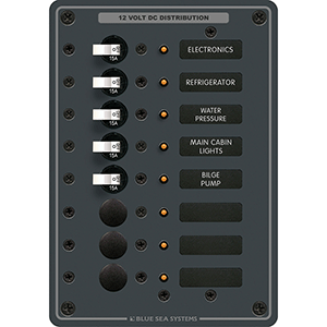 BLUE SEA 8023 DC 8 POSITION CIRCUIT BREAKER, WHITE SWITCHES