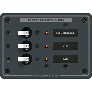 BLUE SEA 8025 DC 3 POSITION BREAKER PANEL, WHITE SWITCHES