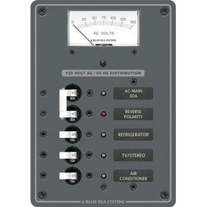 BLUE SEA 8043 AC MAIN +3 POSITIONS TOGGLE CIRCUIT BREAKER PANEL, WHITE SWITCHES